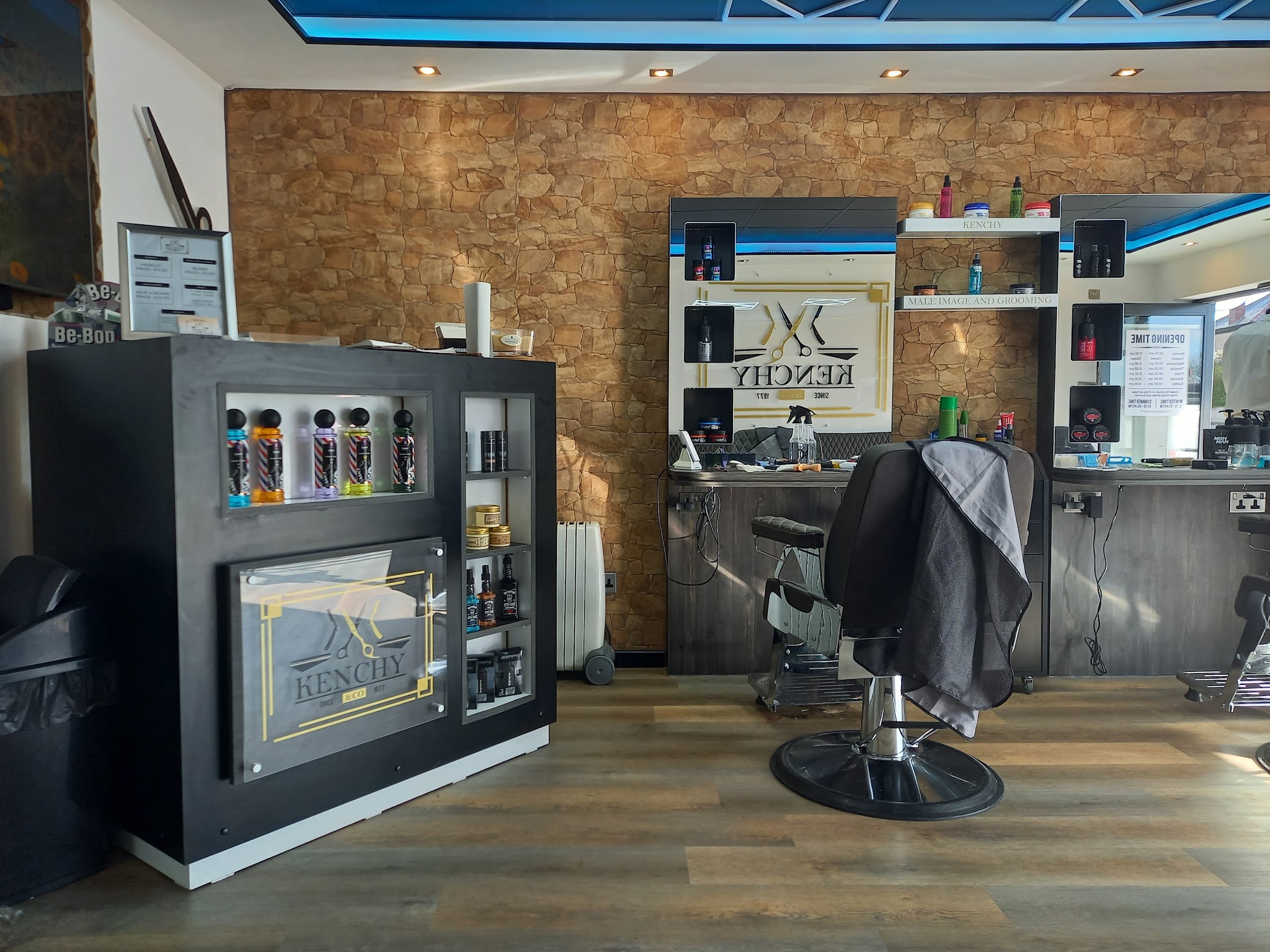 Reception and barber station inside the Broadgate shop